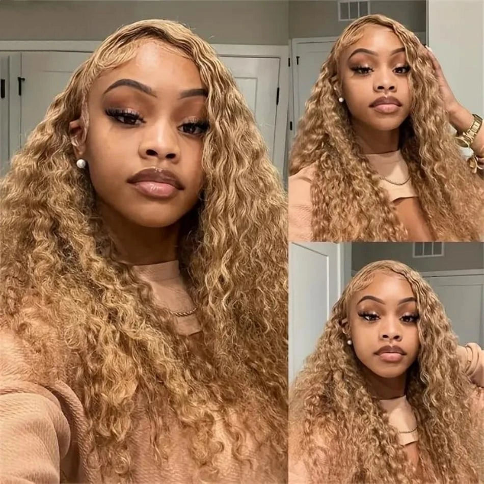 Curly Hair Honey Blonde Wig Human Hair 13X6 Hd Lace Frontal Wig 13X4 Deep Wave 30 Inch Lace Front Preplucked Brazilian Wigs