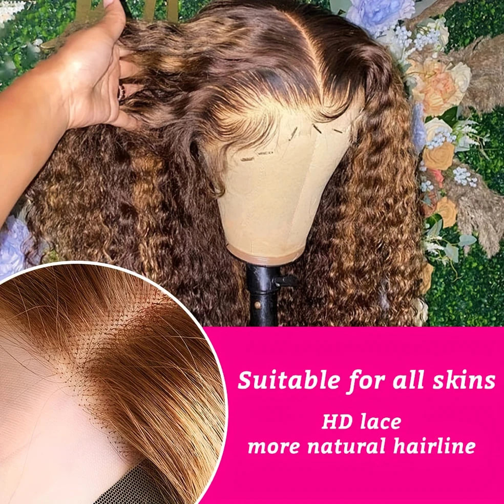 Deep Wave Short Bob Wigs Human Hair 13x4 Highlight 4/27 Honey Blonde Hair Lace Front Wig Curly Virgin Human Hair For Black Women