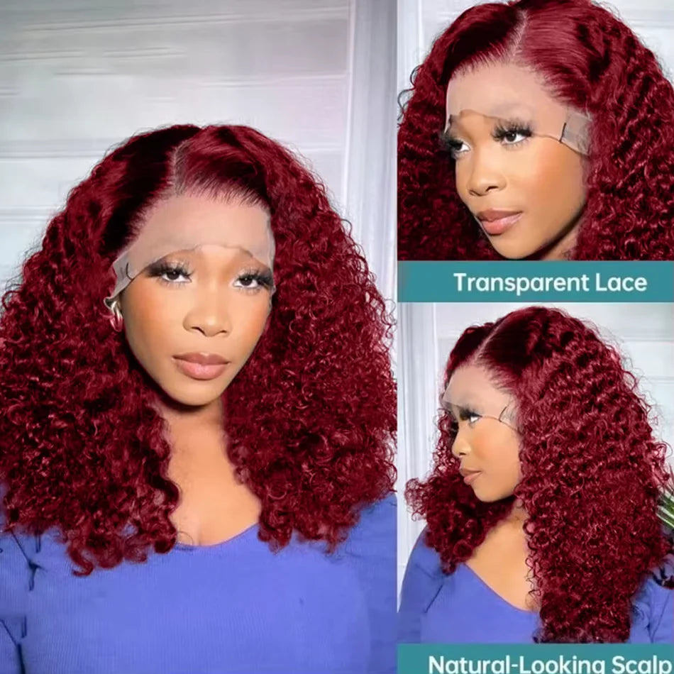 99J Burgundy Deep Wave Lace Front Human Hair Wig Brazilian 13x4 Deep Curly Short Bob Wigs Human Hair Red Colored Water Wave Wig
