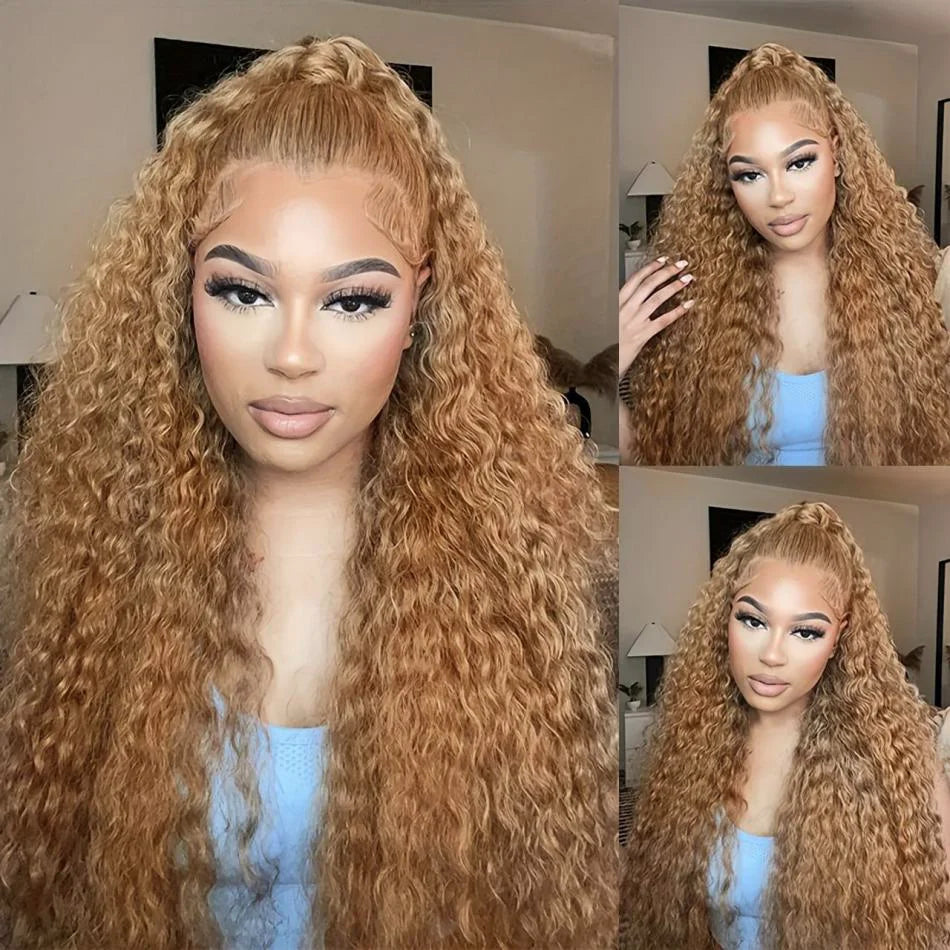 Curly Hair Honey Blonde Wig Human Hair 13X6 Hd Lace Frontal Wig 13X4 Deep Wave 30 Inch Lace Front Preplucked Brazilian Wigs