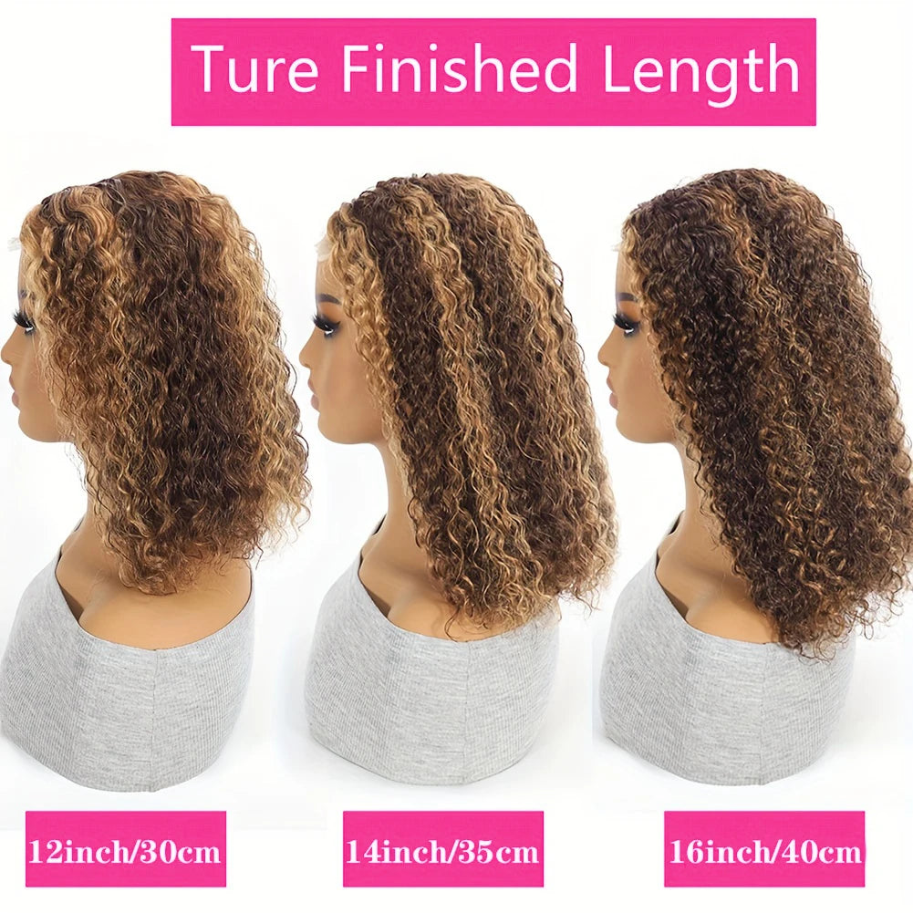 Deep Wave Short Bob Wigs Human Hair 13x4 Highlight 4/27 Honey Blonde Hair Lace Front Wig Curly Virgin Human Hair For Black Women