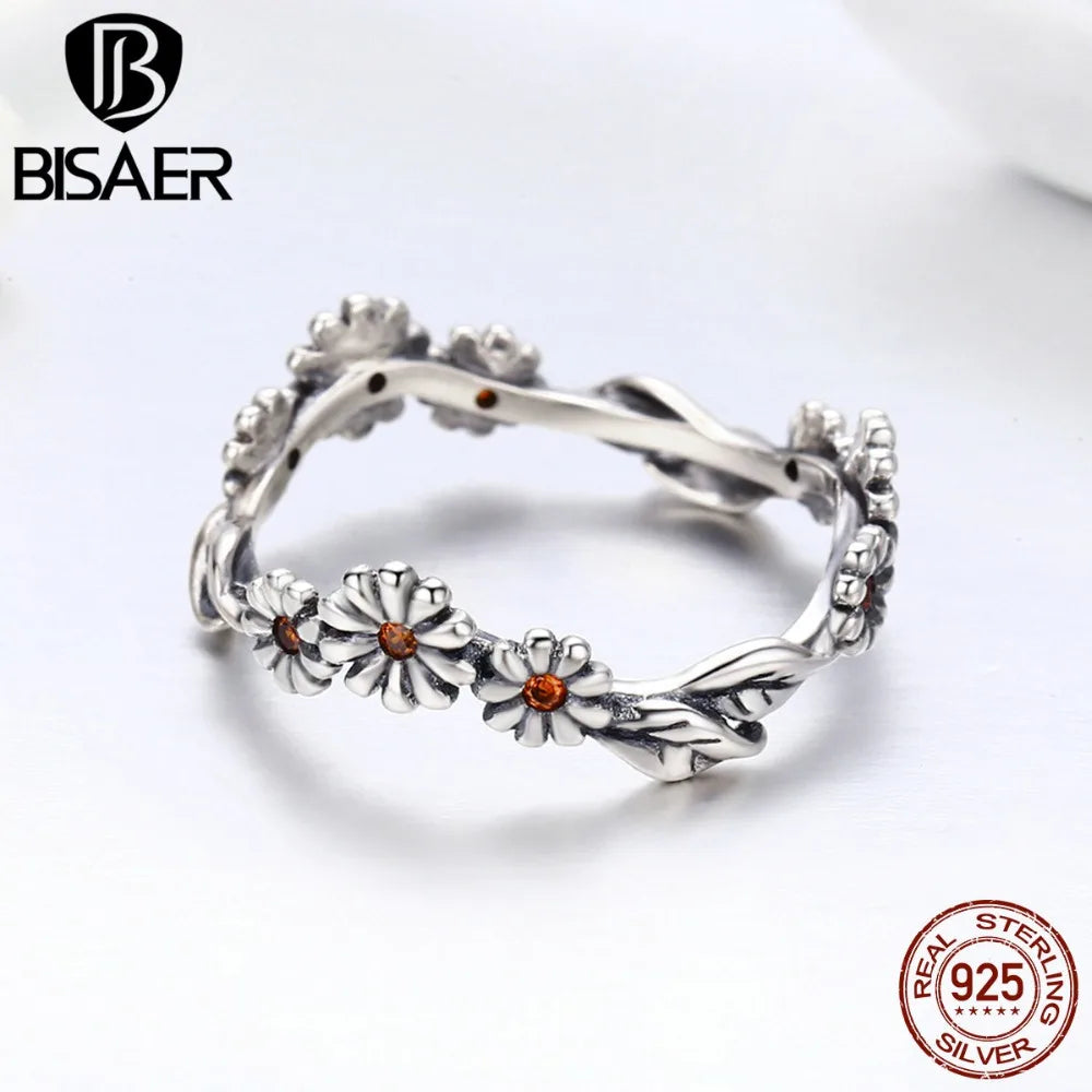Fashion Rings For Women 2019 BISAER 925 Sterling Silver Daisy Flower Finger Rings For Women Sterling Silver 925 Jewelry Anel