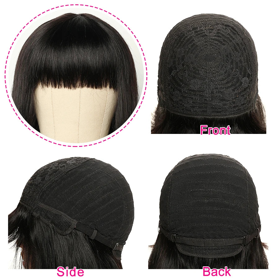 Straight Human Hair Wigs For Women Human Hair Straight Human Hair Bob Hair Wig With Bangs No Lace Fringe Wig Brazilian Hair Sale