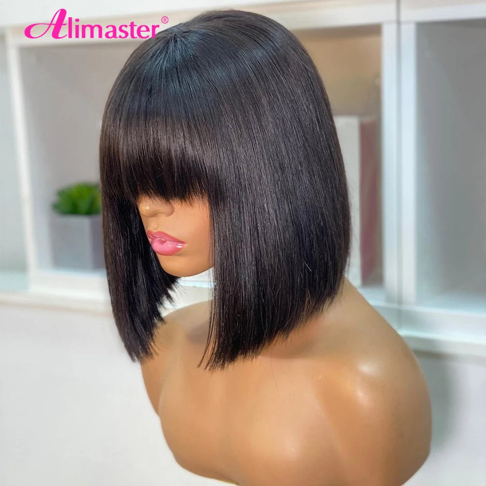 Straight Human Hair Wigs For Women Human Hair Straight Human Hair Bob Hair Wig With Bangs No Lace Fringe Wig Brazilian Hair Sale