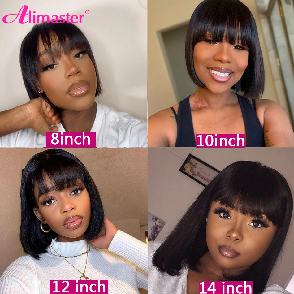 Straight Human Hair Wigs For Women Human Hair Straight Human Hair Bob Hair Wig With Bangs No Lace Fringe Wig Brazilian Hair Sale