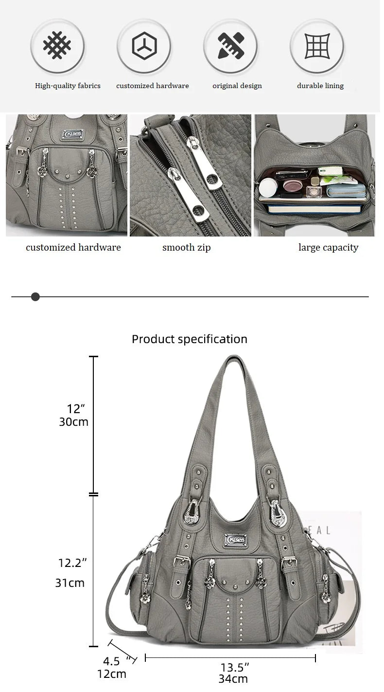 Angelkiss Bag Women Fashion Handbags Women Shoulder Bags PU Leather Handbag Female Satchel Big Shoulder Purse Bag bolsa feminina