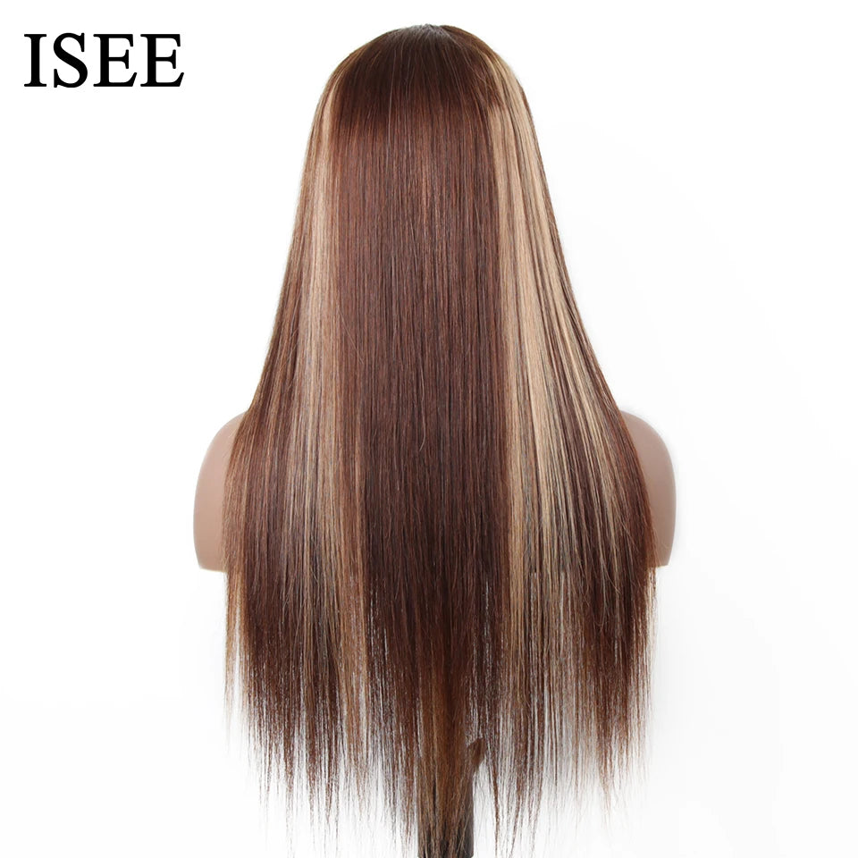 Wear And Go Glueless Human Hair ISEE Brazilian Straight Highlight Wig 6x4 HD Lace Glueless Preplucked Human Wigs Ready To Go