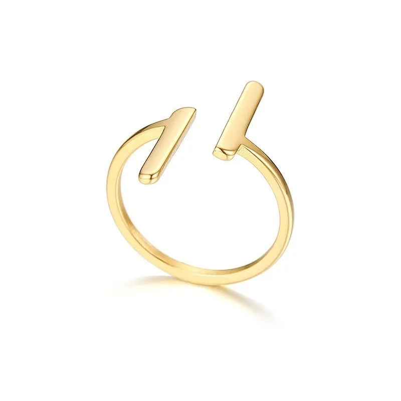 Fashion Charm T Ring For Women ,Irregular Design Openable Stainless Steel Double Bar Rings Asymmetrical Statement Jewelry