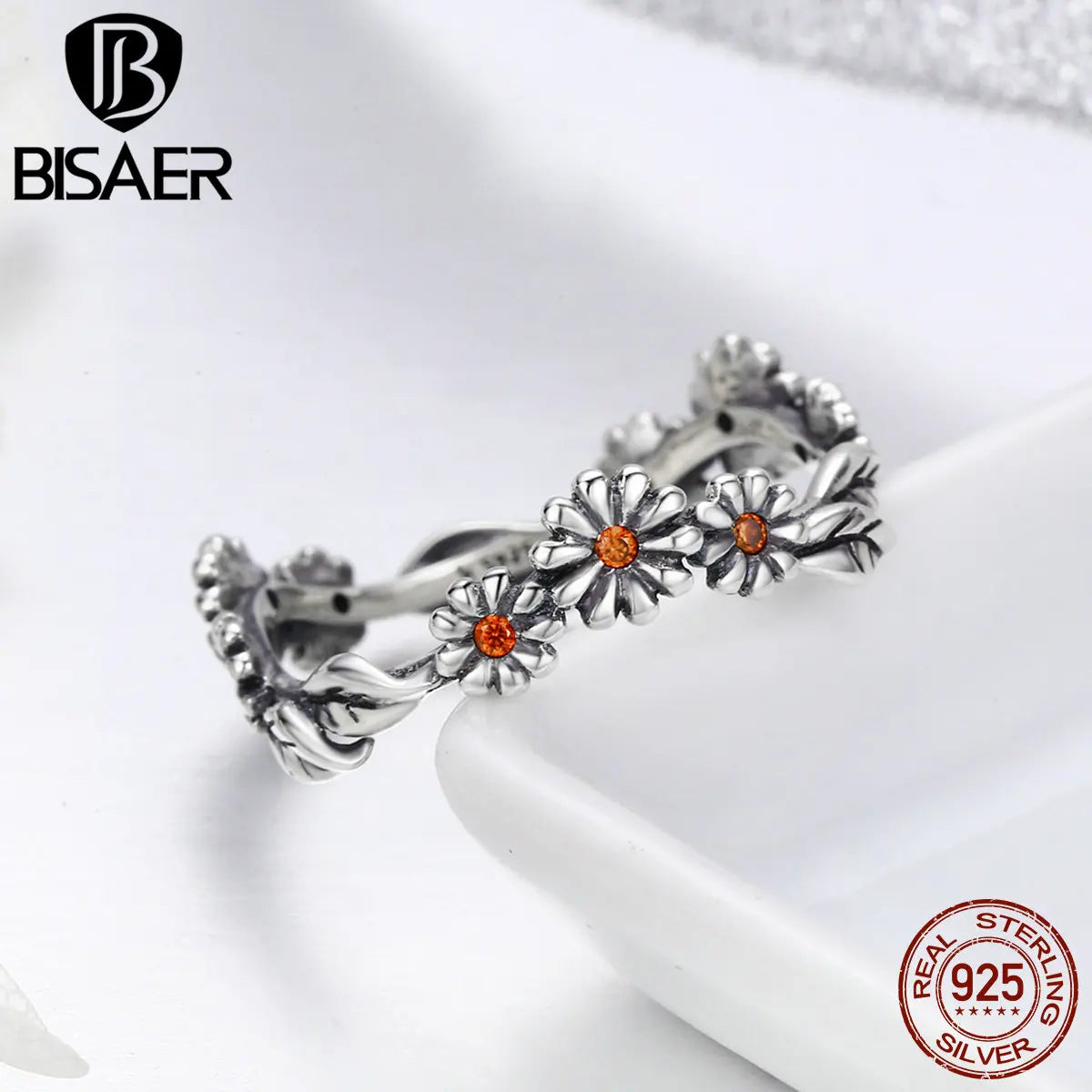Fashion Rings For Women 2019 BISAER 925 Sterling Silver Daisy Flower Finger Rings For Women Sterling Silver 925 Jewelry Anel