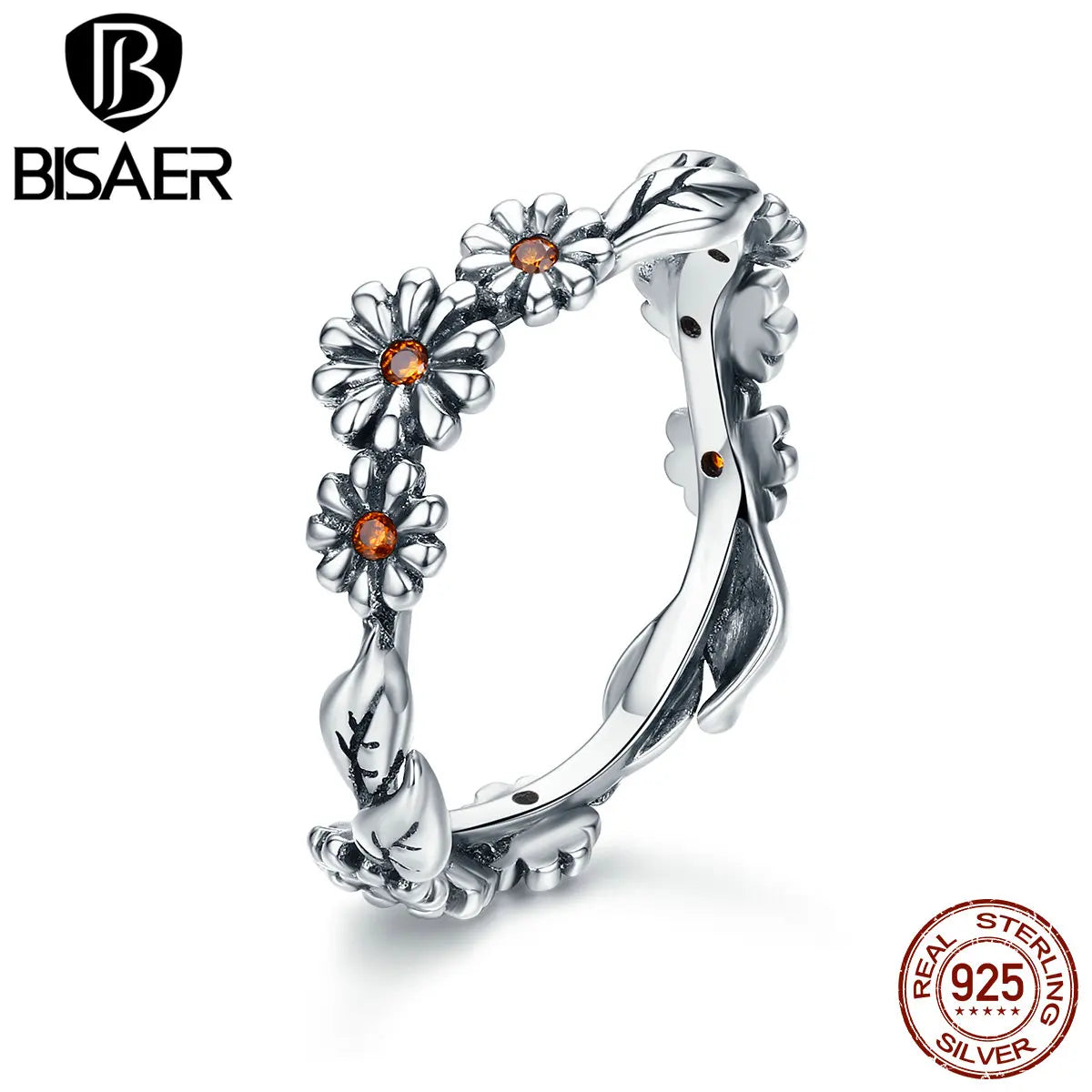 Fashion Rings For Women 2019 BISAER 925 Sterling Silver Daisy Flower Finger Rings For Women Sterling Silver 925 Jewelry Anel