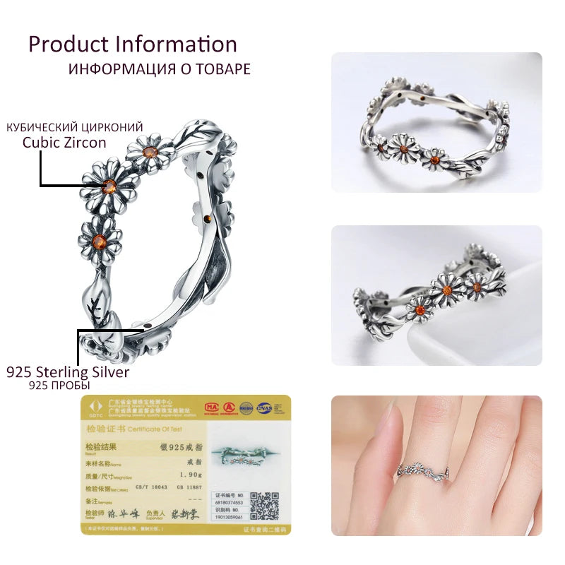 Fashion Rings For Women 2019 BISAER 925 Sterling Silver Daisy Flower Finger Rings For Women Sterling Silver 925 Jewelry Anel