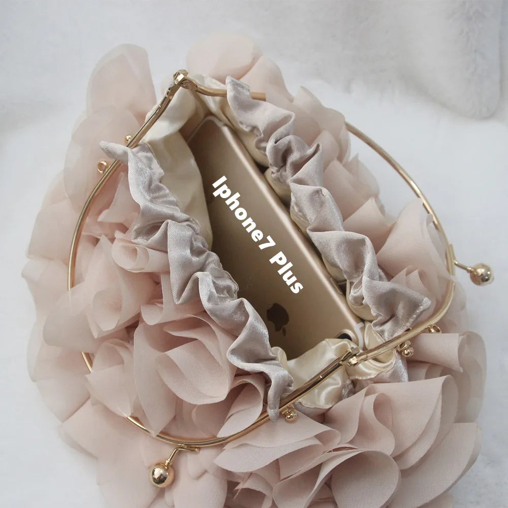 New Fashion Brand Handbags Women Flower Cute Bag Solid Luxury Champagne Bags Floral Bride Totes Cute Trendy Casual Day Clutch