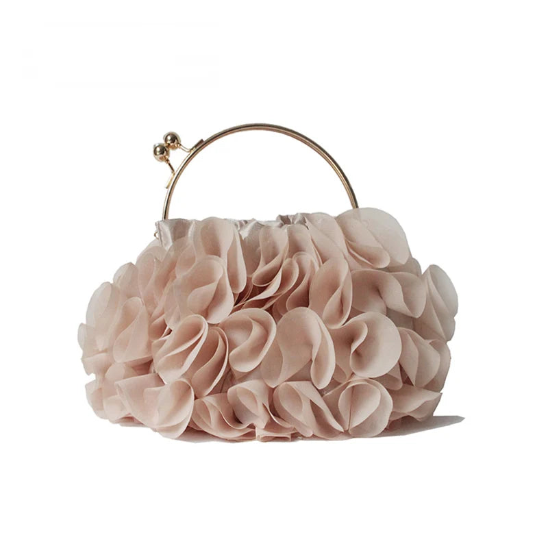 New Fashion Brand Handbags Women Flower Cute Bag Solid Luxury Champagne Bags Floral Bride Totes Cute Trendy Casual Day Clutch