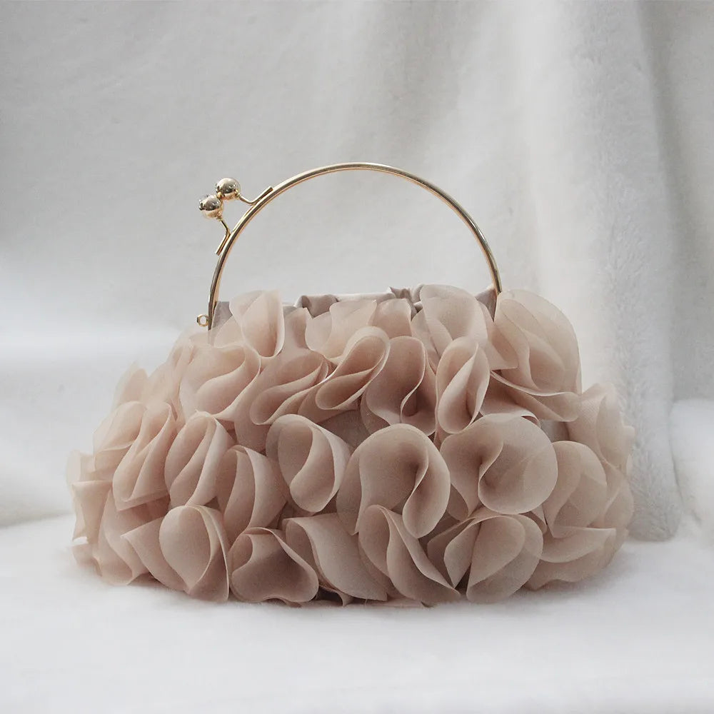 New Fashion Brand Handbags Women Flower Cute Bag Solid Luxury Champagne Bags Floral Bride Totes Cute Trendy Casual Day Clutch