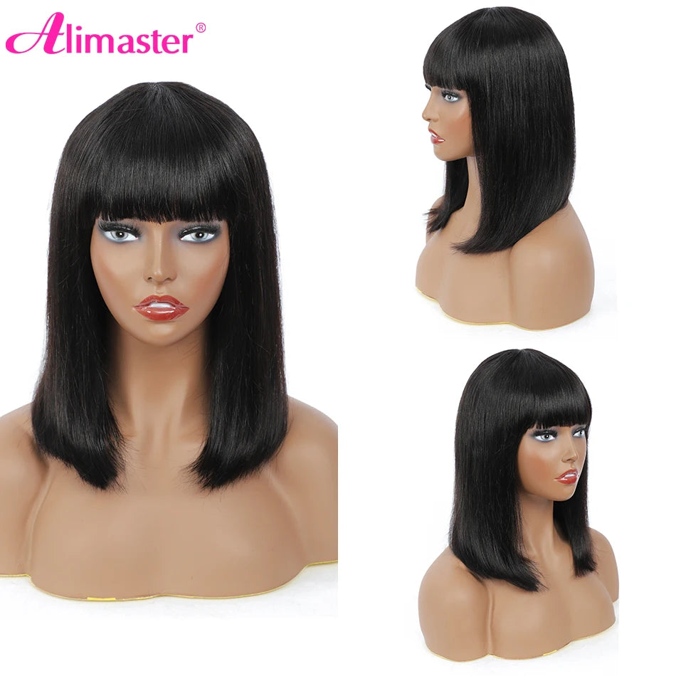 Straight Human Hair Wigs For Women Human Hair Straight Human Hair Bob Hair Wig With Bangs No Lace Fringe Wig Brazilian Hair Sale