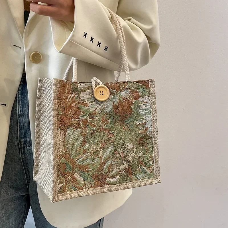 2025 Linen Bags Handbag For Women Shopper Tote Bag Fashion Designer Bag Convenient Large-capacity For Travel Grocery Bag