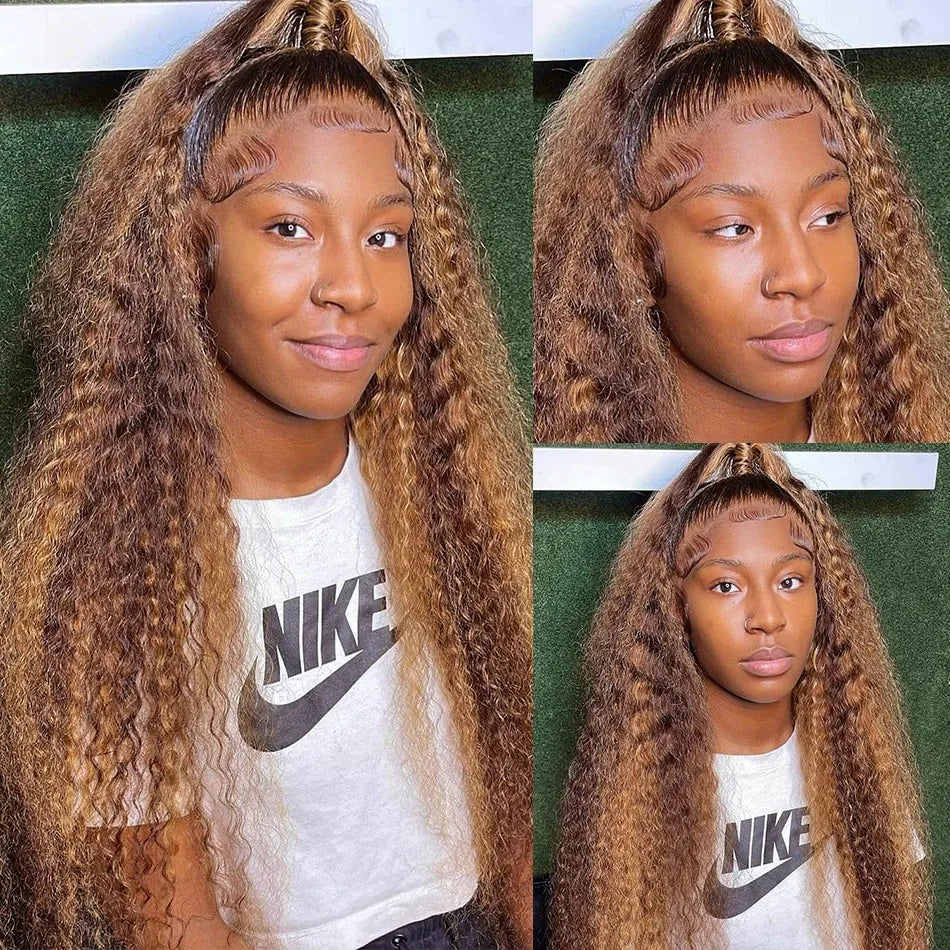 Highlight Wig Human Hair Deep Wave 13x4 Lace Frontal Wig Curly Ombre Transparent Lace Front Wig Colored Honey Blonde Lace Wig
