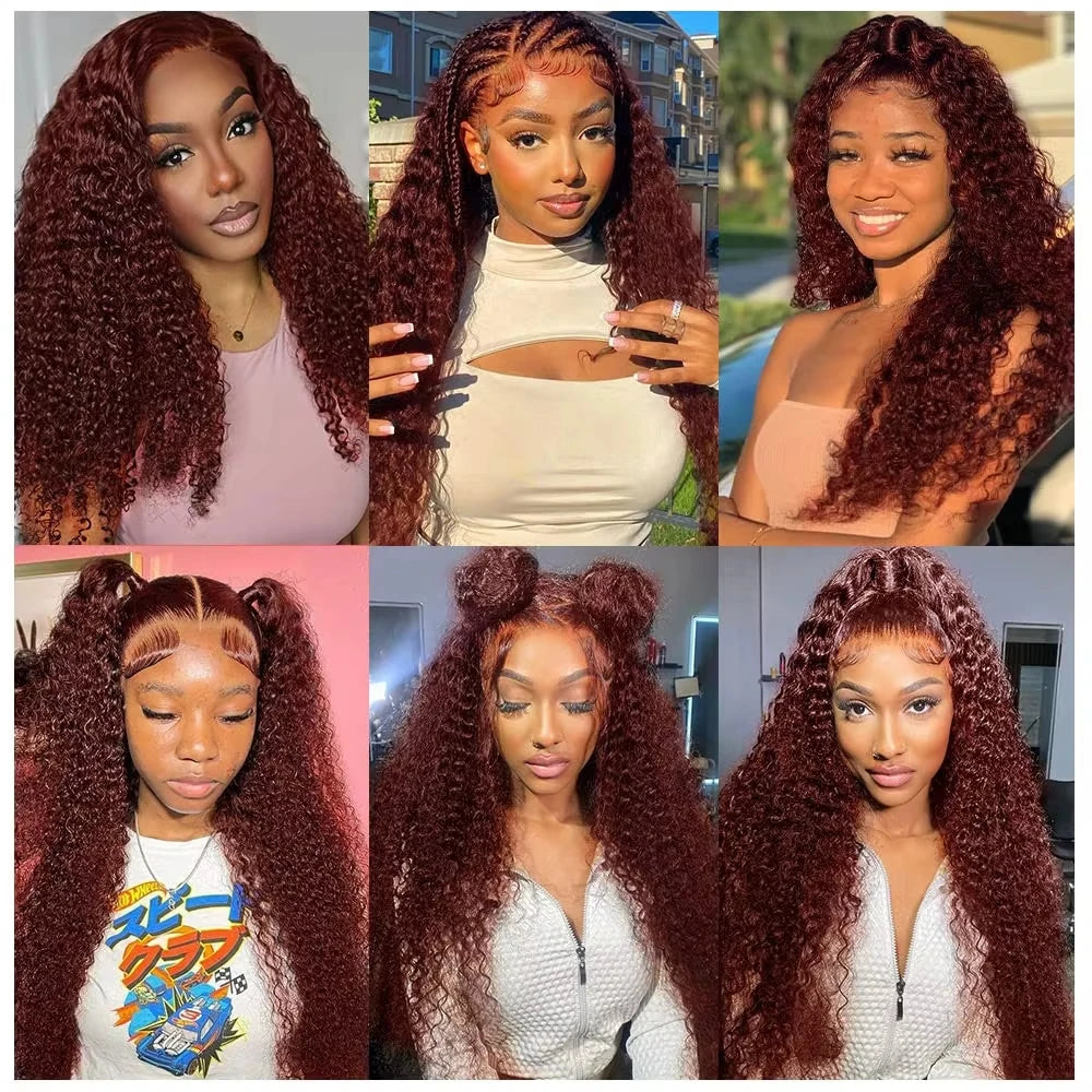 36 Inches Curly Wigs 13×6 Lace Front Human Hair Wig Reddish Brown Glueless Wigs Human Hair Water Wave Human Hair Wigs