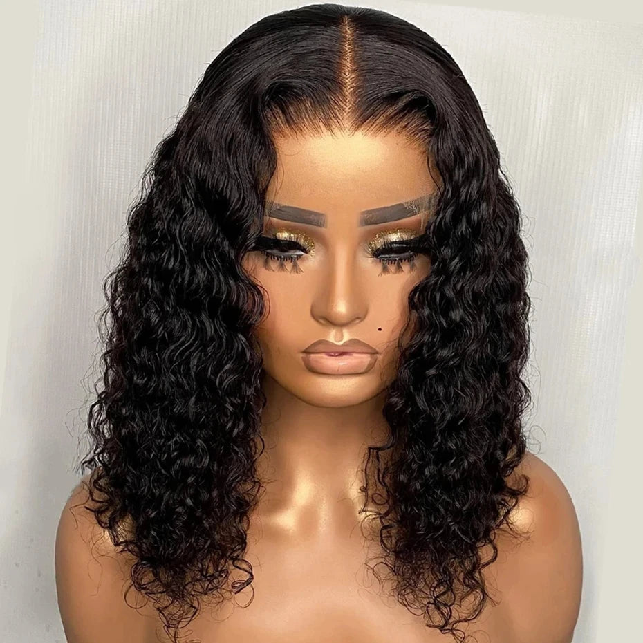 Wear And Go 13x4 Deep Wave Human Hair Short Bob Wigs For Women Ready To Go Glueless Kinky Curly Lace Front Wig Pre Cut No Lace