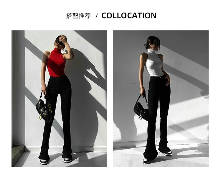 HELIAR Women Off Shoulder Tops Turtleneck Tank Tops Knitted Hot Tops Women 2024 Summer Skinny Round Neck Solid Cute Cropped