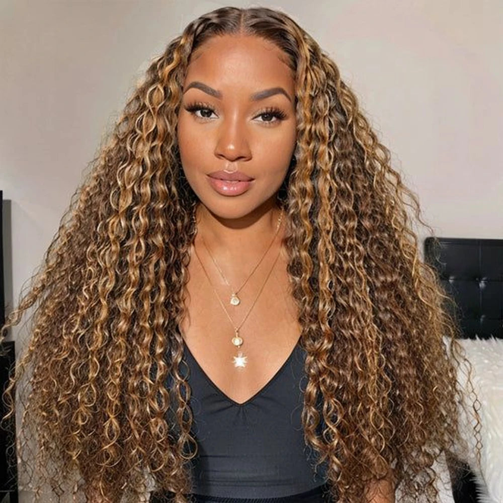 Highlight Curly Human Hair Wigs 13X6 Lace Frontal Wig Human Hair Brazilian Hair Pre Plucked Wig 200 Density For Women
