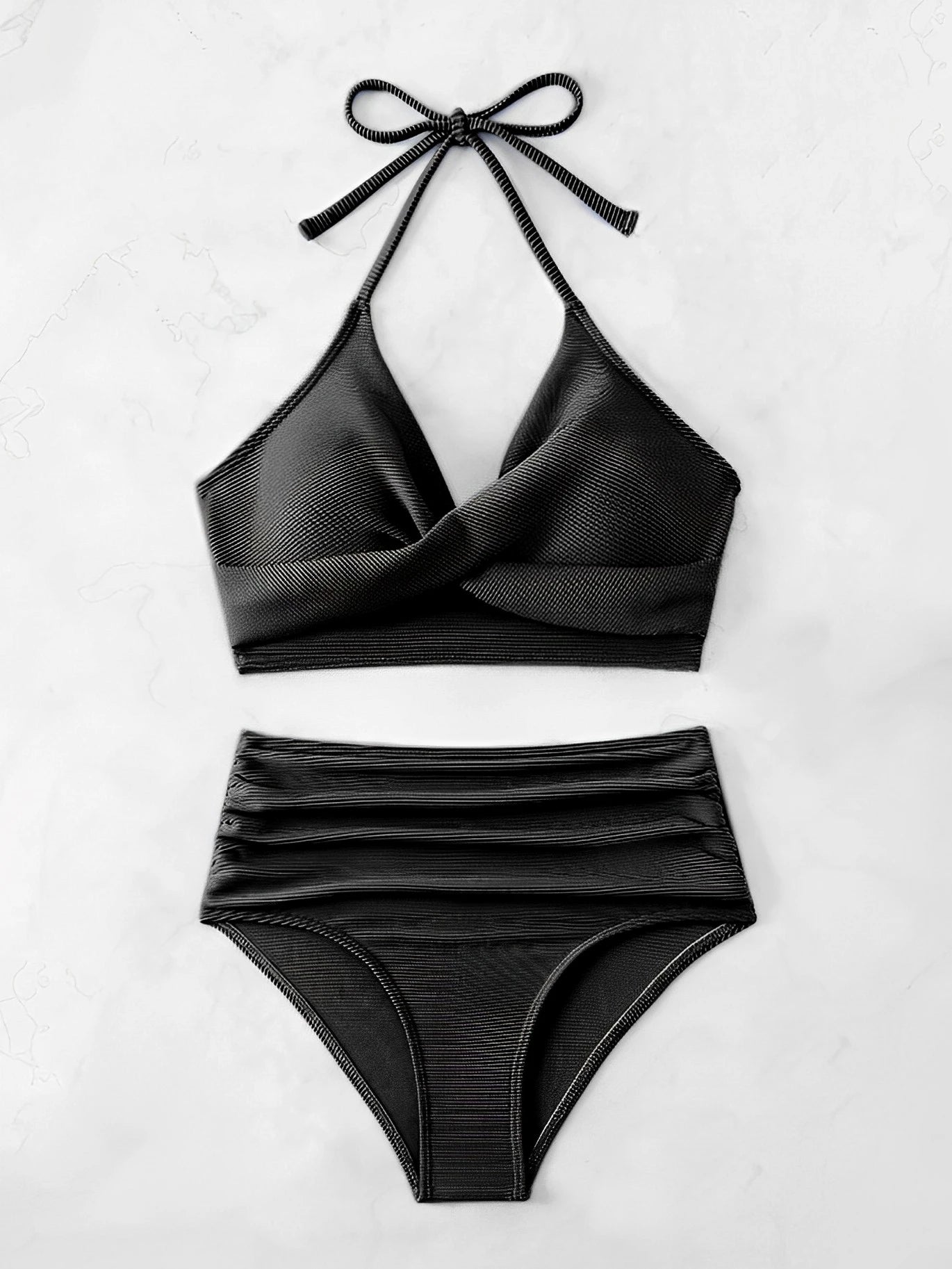 Sexy High Waist Bikini 2025 Women Halter Swimwear Female Swimsuit Solid Bathers Swimming Bathing Swim Suit Summer Beachwear