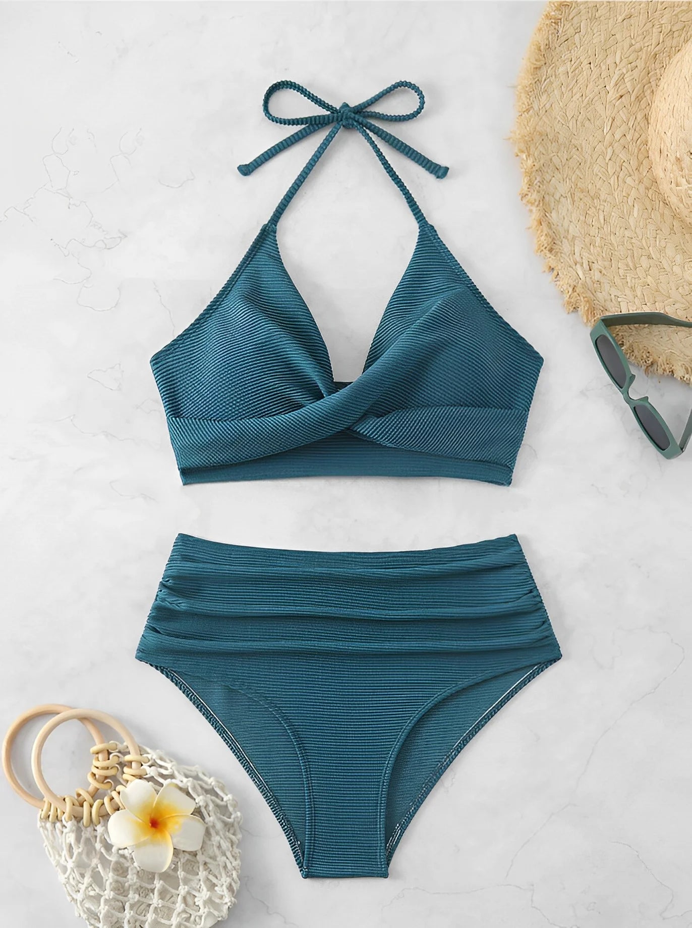 Sexy High Waist Bikini 2025 Women Halter Swimwear Female Swimsuit Solid Bathers Swimming Bathing Swim Suit Summer Beachwear