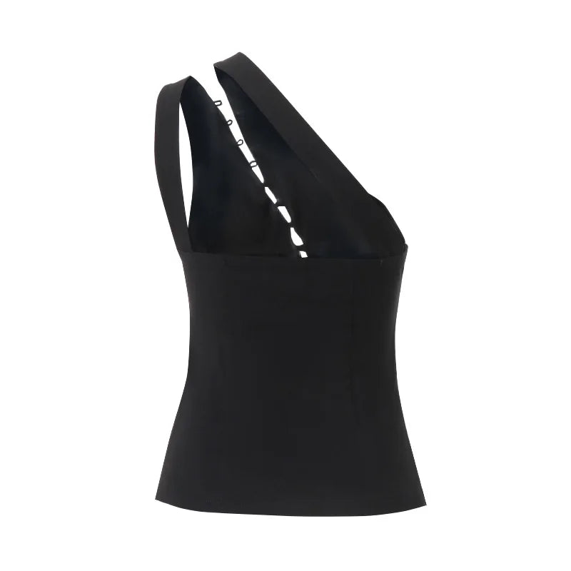 Summer New Fashion Design Oblique Neck Hook Buckles Hot Girl Sleeveless Tank Top