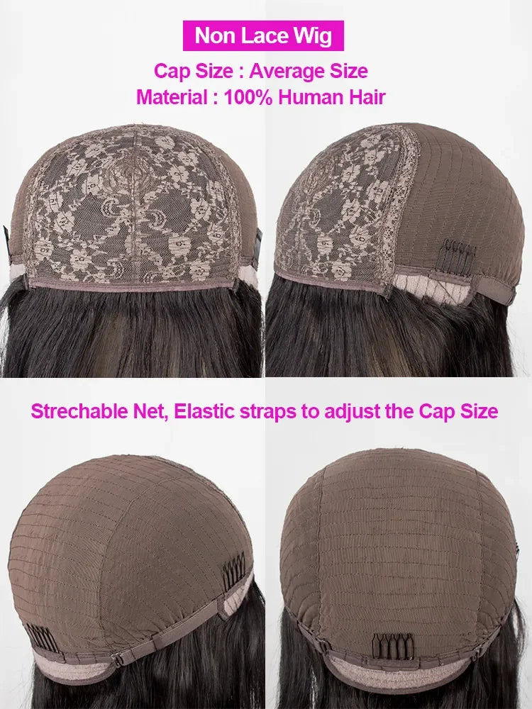 Silky Straight Human Hair Wigs With Bang Full Machine Made Wigs 8-30inch Natural Color AHJF Peruvian Remy Human Hair Wigs 180%
