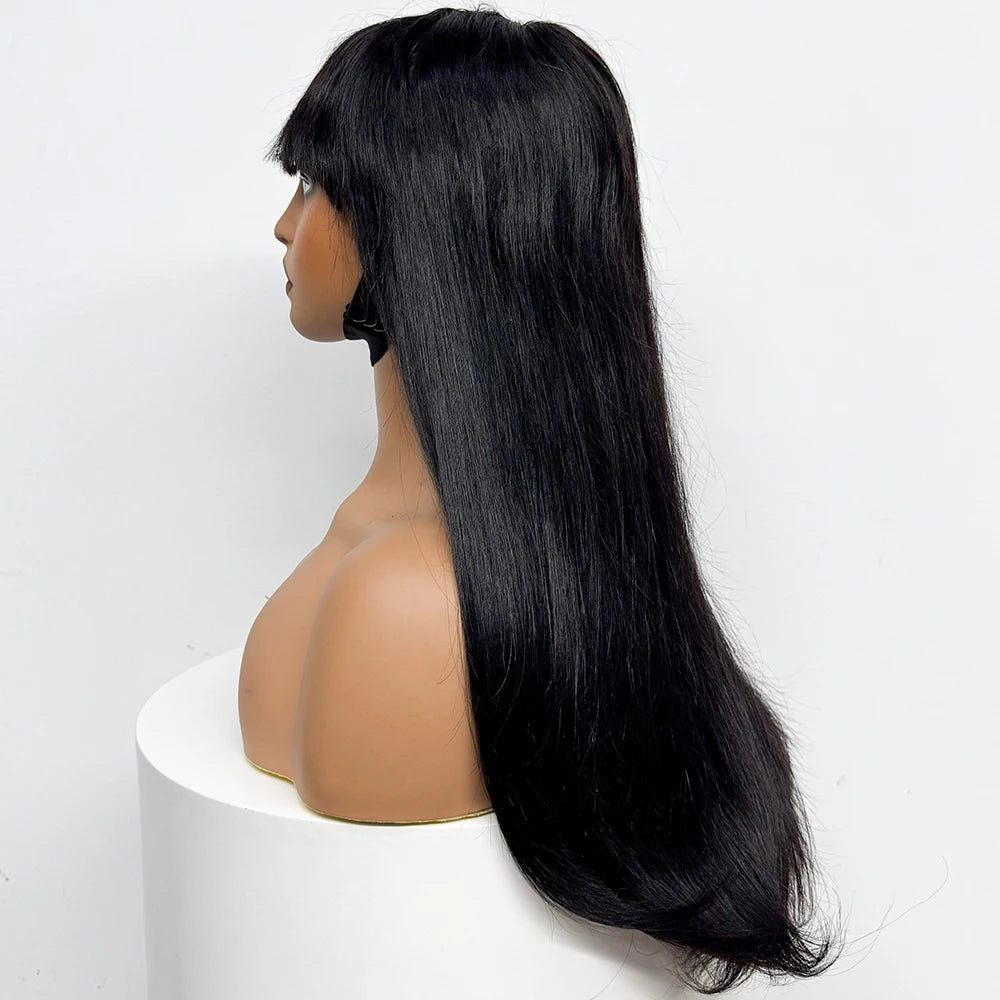 280% Density Straight Human Hair Wig With Bangs 100% Human Hair Wig 1x3 Lace Bang Straight Wig for Black Girl Women