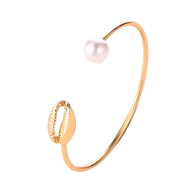 Bling Shell Shaped Bracelet For Women Trend Elegant Heavy Metal Geometry Adjustable Pearl Bracelet Hand Jewelry Accessories Gift