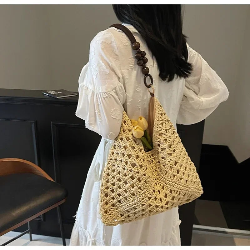2025 New Fashion Popular Boho Woven Straw Handbag Summer Beach Crossbody Bag Fashion Knitted Purse Outdoor Leisure