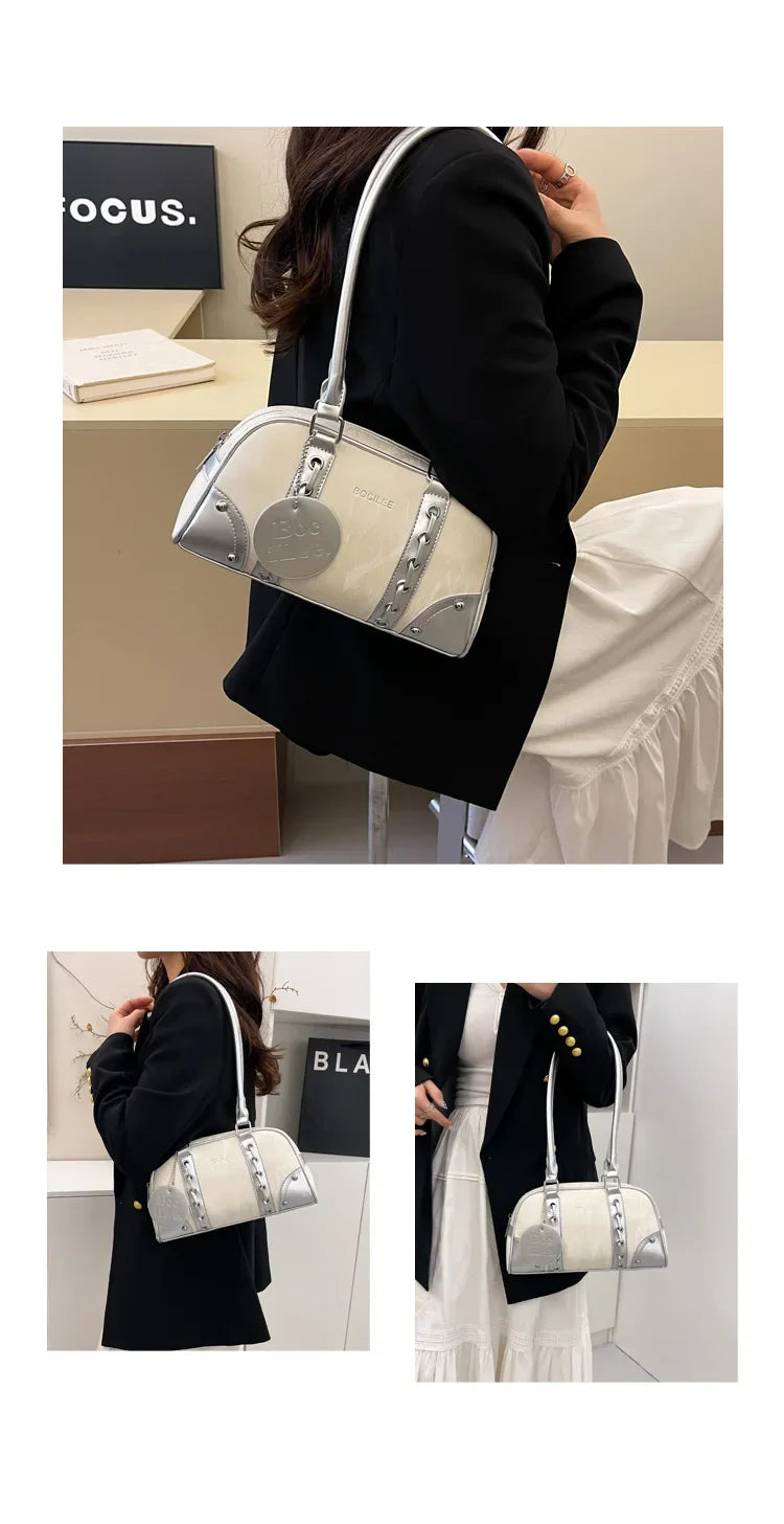 2025 New! Women's Fashion - Forward Color - Blocking Boston Bag - Versatile Underarm Carry for Casual Commuting & Daily Chic