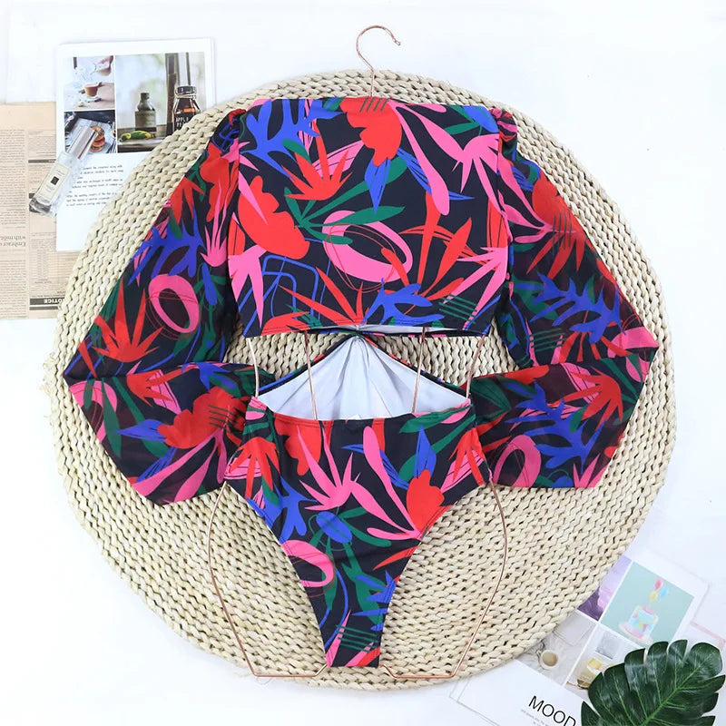 Sexy Women Swimsuit 2025 Bikinis Set Long Sleeve Swimwear Surfing Two Piece Swimsuit Tankini Swimming Bathing Suit Beach Wear