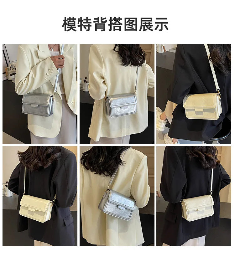 2025 New Fashion Glossy Square Bag for Women, Minimalist Versatile Shoulder Bag Crossbody Purse, Office Commuter Handbag, Trendy
