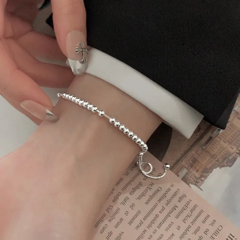 925 Sterling Silver Beads Bracelets for Women 100% Solid Adjustable Handmade Simple Design Fashion Party Wedding Jewelry Gifts