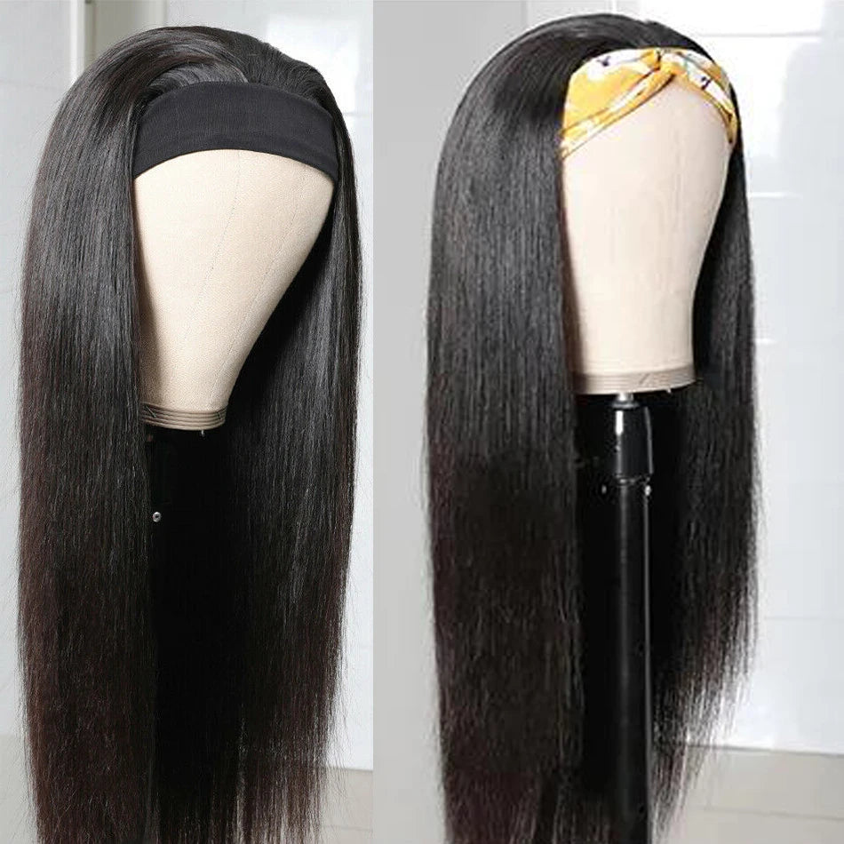 Straigh Human Hair Wigs For Women Natural Color Headband Human Hair Wigs Glueless Straight Human Hair Wigs Full Machine Made Wig