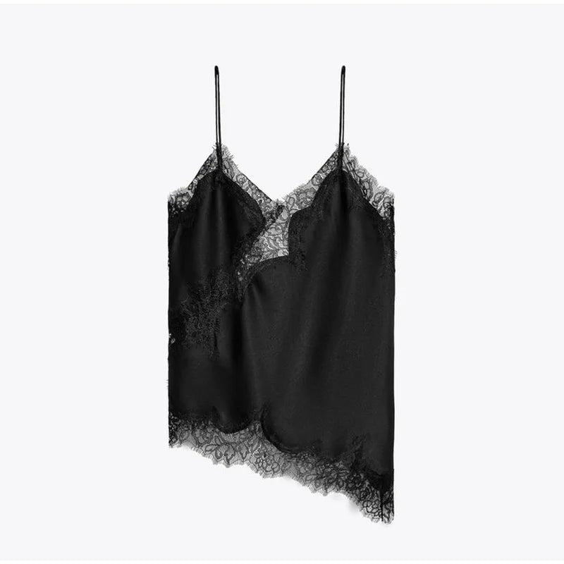 Summer Women Halter Top Satin Lace Spliced Tank Backless Deep Neck Sexy Vest Irregular Hem Vestidos 2025 Lady Vacation Sexy Tops