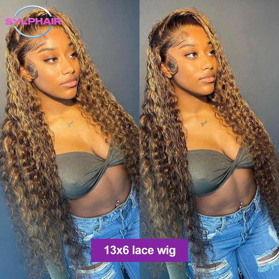 30 40 Inch Curly Highlight Wig Human Hair Honey Blonde 13x4 Lace Front Deep Wave 13x6 Hd Lace Frontal Wigs For Women Human Hair