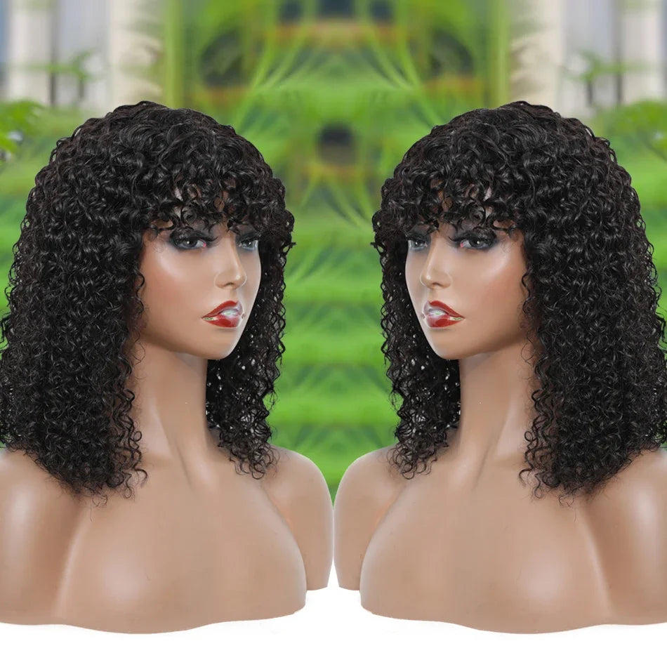 Water Wave Human Hair Wigs with Bangs Brazilian Human Hair For Women 180% Density Machine Made Deep Wave Curly Wigs Long Wigs