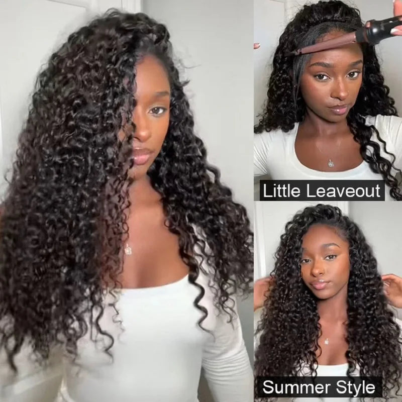 Water Curly Half Wig Drawstring Human Hair Wigs 3 In 1 Flip Over Half Wig Glueless Wig Elastic Band Clip in Hair 3/4 Half Wig
