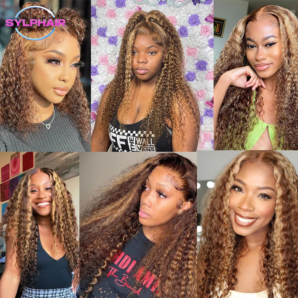 30 40 Inch Curly Highlight Wig Human Hair Honey Blonde 13x4 Lace Front Deep Wave 13x6 Hd Lace Frontal Wigs For Women Human Hair
