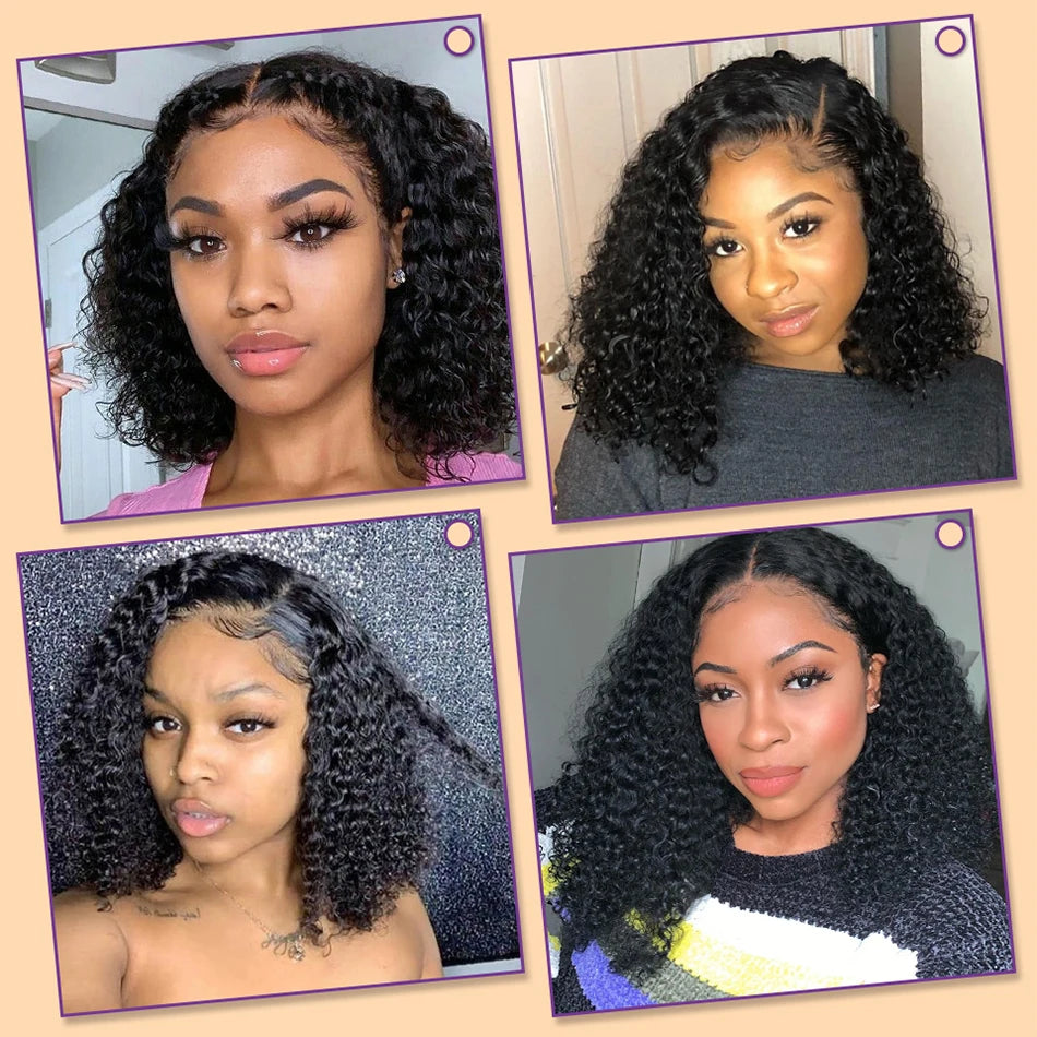 Wear And Go 13x4 Deep Wave Human Hair Short Bob Wigs For Women Ready To Go Glueless Kinky Curly Lace Front Wig Pre Cut No Lace