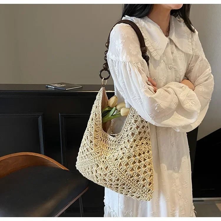 2025 New Fashion Popular Boho Woven Straw Handbag Summer Beach Crossbody Bag Fashion Knitted Purse Outdoor Leisure