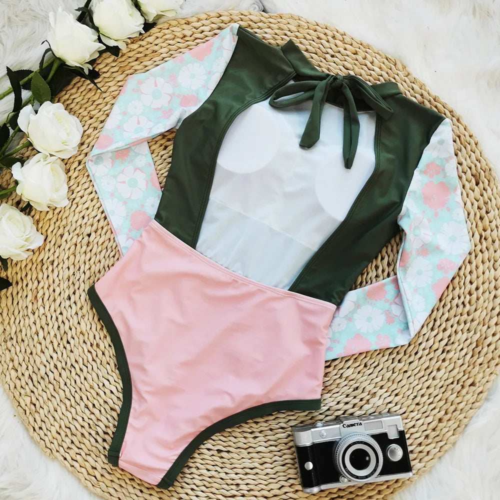 Sexy Women Swimsuit 2025 Bikinis Set Long Sleeve Swimwear Surfing Two Piece Swimsuit Tankini Swimming Bathing Suit Beach Wear