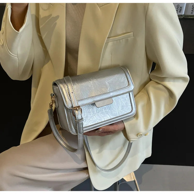2025 New Fashion Glossy Square Bag for Women, Minimalist Versatile Shoulder Bag Crossbody Purse, Office Commuter Handbag, Trendy