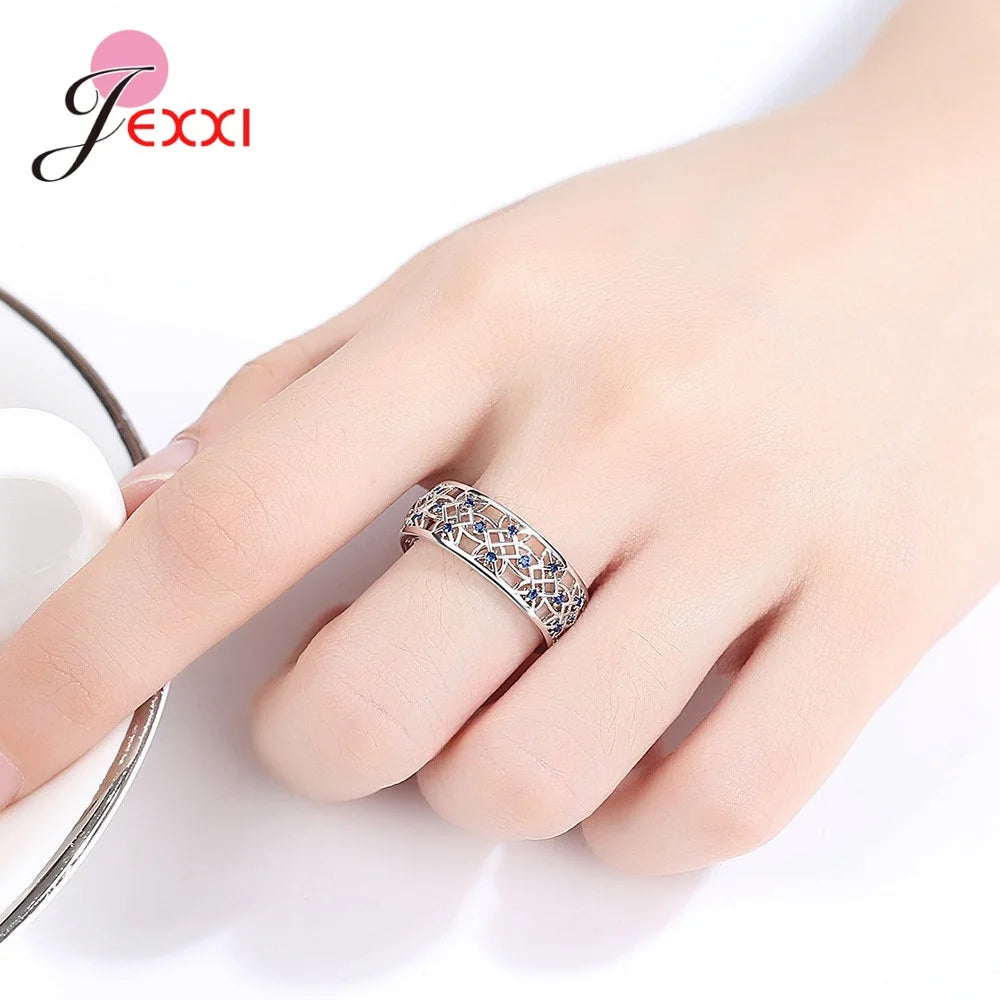 Fashion Retro Wide Finger Rings 925 Sterling Silver Statement Rings For Women/Girls Bohemia Style Hollow Out Ring Drop Shipping