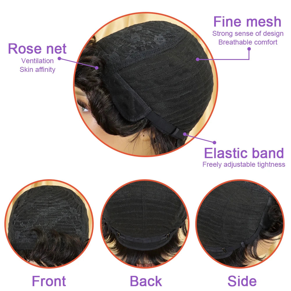Human Hair Wig Pixie Cut Wig Short Curly Wave Human Hair Wigs for Women Full Machine Made Wig 150% Density 4Inch