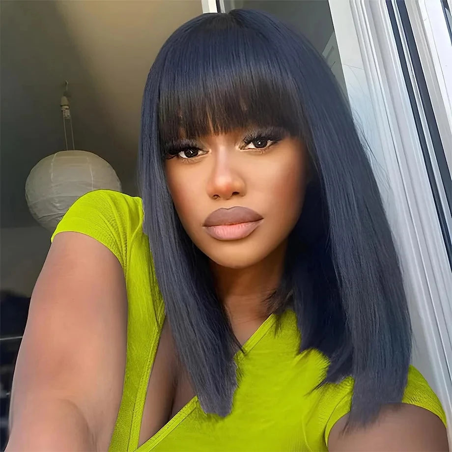3x1 Hd Lace Straight Human Hair Wig With Bangs Short Bob Human Hair Wigs For Black Women Brazilian 30 34 Inch Long Fringe Wig