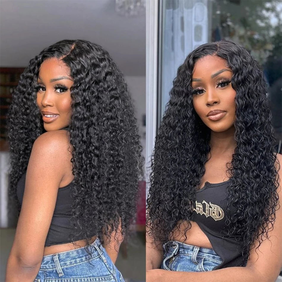 Long Kinky Curly Human Hair Wig For Women Raw Indian Hair 13X4 Transparent Lace Frontal Wig Pre-plucked 30 Inch Natural Color